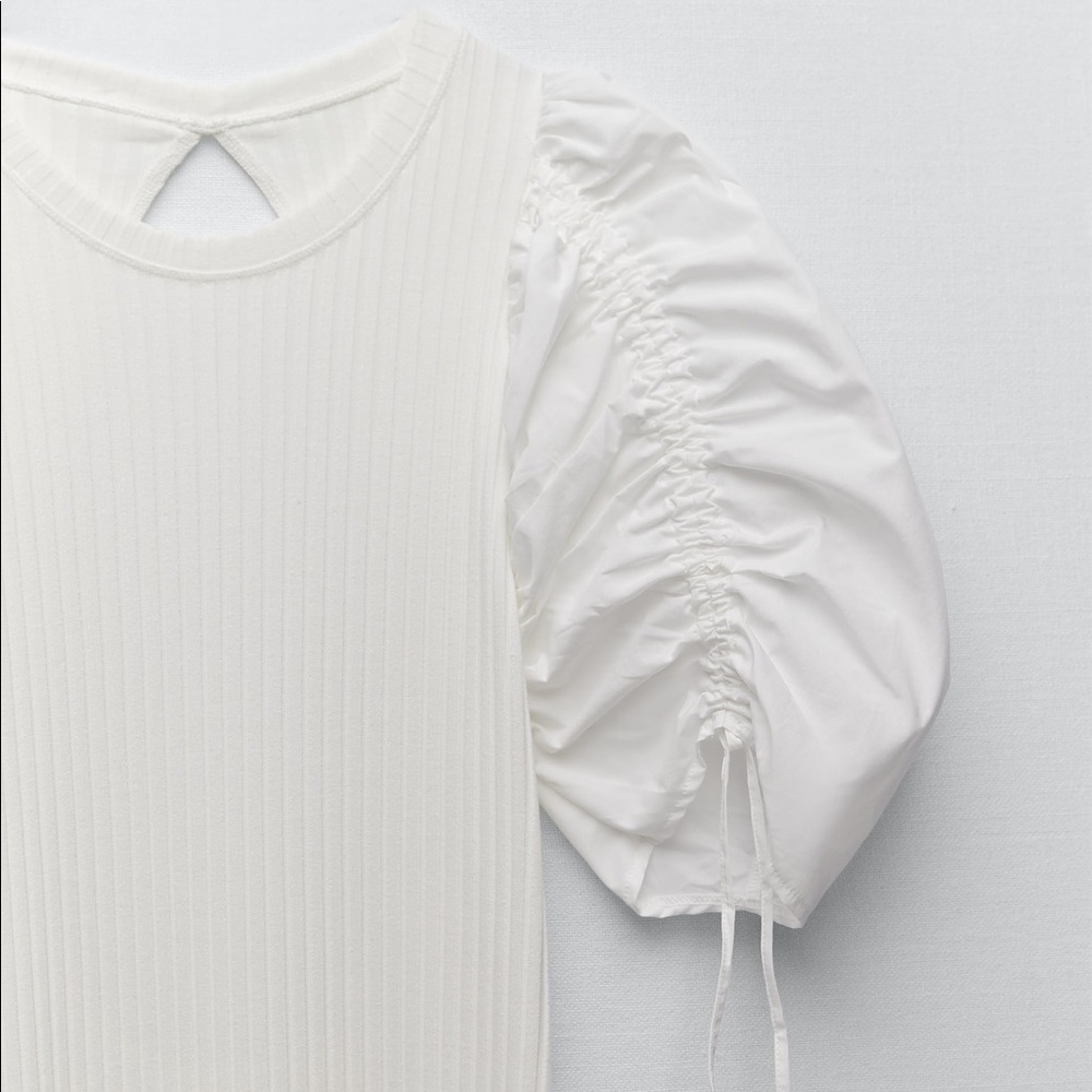 Zara Ribbed Knit Puff Sleeve Back Cutout Midi Dress NWT - Picture 13 of 16